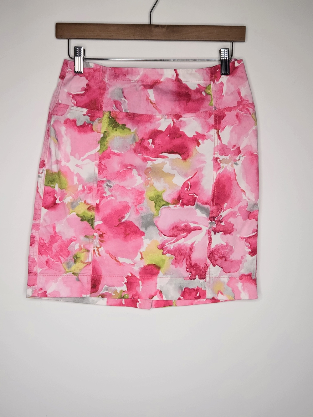 Anne Klein Pink Fuchsia Watercolor Floral Paneled A-Line Skirt 4P